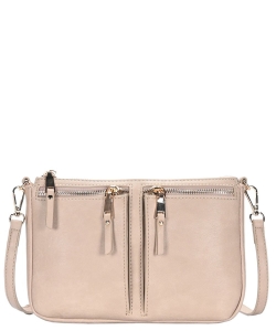 Fashion Front Double Zip Pocket Cross Body BGT-48420 LIGHT TAUPE
